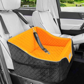 Lepark Dog Car Seat for Small Dog Cat Pet, Dog Booster Car Seat with Washable Cover and Storage Pockets, Travel Safety Seat for Front/Back Seats(Orange)