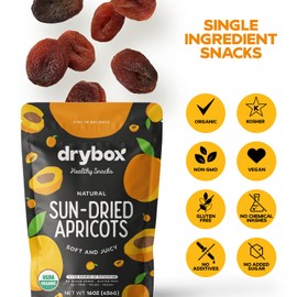 Drybox Unsulfured Organic Sun Dried Turkish Apricots, Unsweetened No Sugar Added, Non-GMO Dried Apricots for Snacking in School, Gym, and Office | Resealable 1 lb per pack - 1 Pack