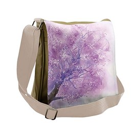 Ambesonne Purple Messenger Bag, Sakura Tree Springtime, Unisex Cross-body