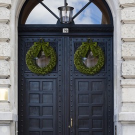 Soaoo 3 Christmas Velvet Wreaths 14" Christmas Wreaths for Front Door Velvet Ornament with Bow for Party Table Fireplaces Porch Walls New Year Home Decor(Olive Green)