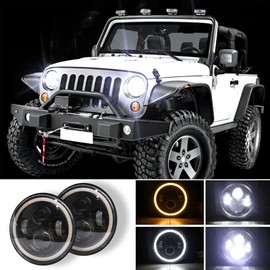 VISVIC 7 Inch LED Headlights Round White Angel Eyes DRL Turn Signal Lights, H6024 LED Headlamps High/Low Sealed Beam Headlamps For Jeep Wrangler JK LJ TJ CJ, 2Pcs with H4-H13 Adapter