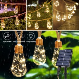 TUODAW Solar String Lights Outdoor,26 Ft Vintage Rope Hemp Solar Patio Lights with 8Modes and Remote Control,LED Patio Lights with 16 Bulbs Waterproof