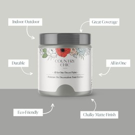 Country Chic All-in-One Chalk Paint for Furniture, Cabinets, Home Decor, Eco-Friendly, Matte Finish, Built-In Primer & Top Coat for Wood, Metal - No Wax Needed (Pebble Beach (Grey), Sample (4 oz)) -