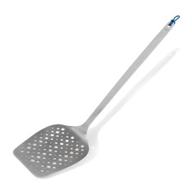 Tasty Stainless Steel Slotted Turner with Bevelled Front Edge, Heat-Resistant Slotted Spatula for Fried Food with Modern Handle, Dishwasher-Safe, Colour: Silver & Blue