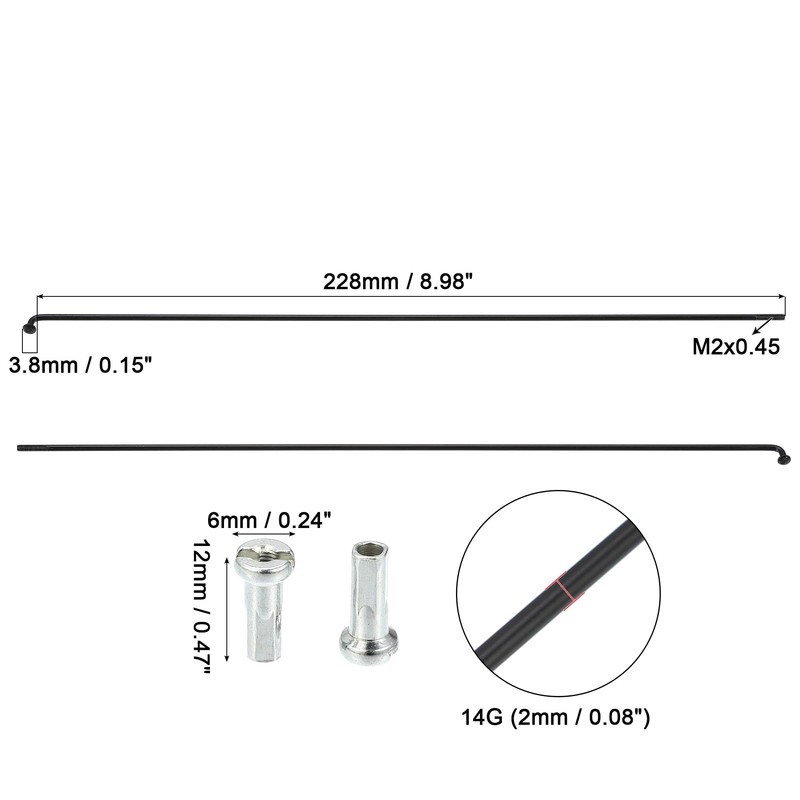 QUARKZMAN 40 Pcs 14G J Curve 228mm Spokes with Nipples