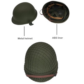 WW2 US Army M1 Helmet, WW2 Gear, WW2 Uniform, WW2 Helmet Metal Steel Shell Replica with Net/Canvas Chin Strap/Cat Eye Band DIY Painting