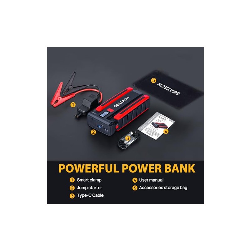 Scatach Jump Starter 5000A, 12V Car Battery Jump Starter Battery