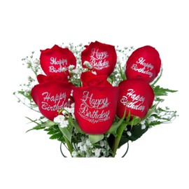 Write a Rose Beautiful Red Roses Bouquet with Happy Birthday Message | Fresh Cut Flowers | 6 Red Roses Bouquet | Glass Vase Included | Next Day Delivery