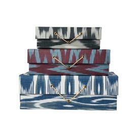 Decorative Cotton and Paper Storage Boxes with Global Designs, Set of 3 Sizes, Multicolor