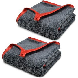 Towelogy Microfibre Shower Drying Cloths Streak Free, Super Absorbent Cleaning Cloth for Glass, Window, Kitchen, Car, Bathroom Drying Towel | 2 Pack, Large 40x40cm (Red)