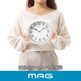 MAG W-764WH-Z Analog Wall Clock, Mei, Small, Silent, Continuous Second Hand, White
