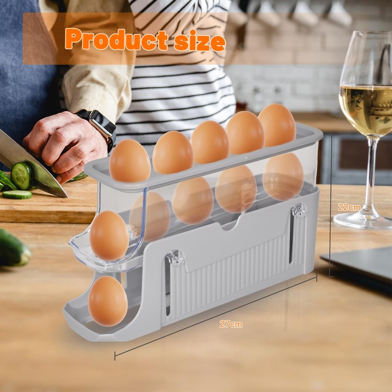 Rolling Egg Holder, Egg Container for Fridge, 3-Tier Egg Organiser,