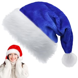 Blue Christmas Hat for Kids Adults 32 x 45 cm Luxury Christmas Hat Plush Santa Hat Unisex Santa Hat Santa Hat Costume Gifts for Women Men
