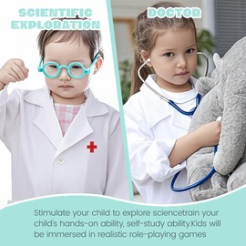PNPGDYK Children's Doctor's Coat, Doctor's Costume, Doctor's Coat, Laboratory Coat + Cap Doctor Accessories, for Girls and Boys from 3 4 5 Years