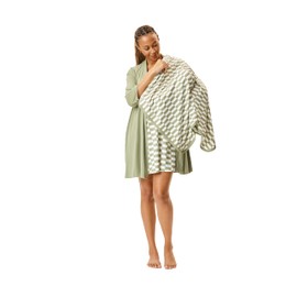 Motherhood Maternity Womens Nursing Chemise Nightgown, Robe and Swaddle 3-Piece Set,Sage/Checkmate Sage,Medium