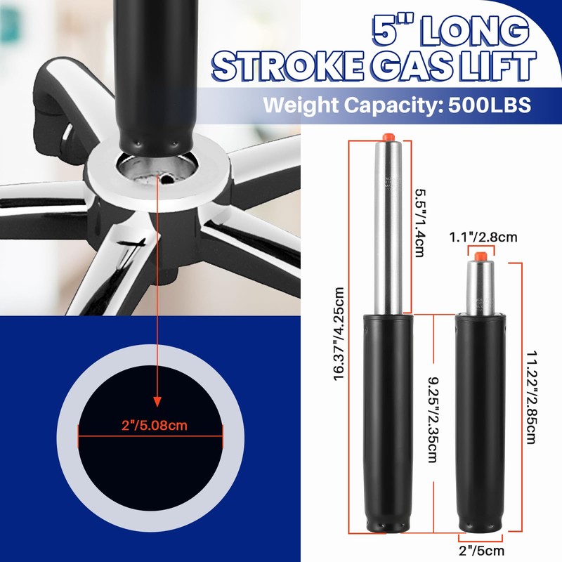 MAOPINER Office Chair Cylinder Replacement, 5" Long Stroke Gas Lift,