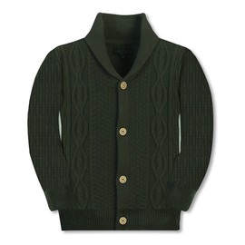 Gioberti Kids and Boys 100% Cotton Knitted Shawl Collar Cardigan Sweater, Olive, Size 10