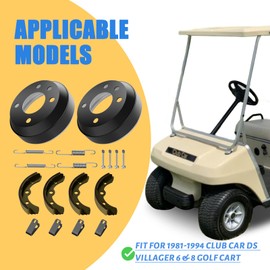 CartClan Golf Cart Brake Drums/Hub & Brake Shoes Spring Kit Suitable for Golf Cart Club Car DS 1981-1994, Replacement Part OEM#: 1011137, 101816301, 101146302