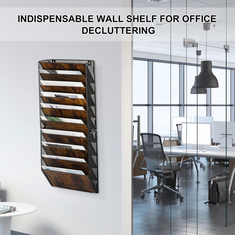 Solinxe 10-Pocket Wall File Organizer, Wood Mail Organizer Wall Mounted