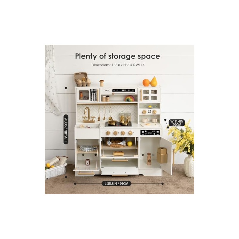 Wooden Play Kitchen for Kids– Realistic Appliances, Smart Storage &