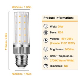 Aolang E26 LED Bulb,20W LED Corn Light Bulb 150W Equivalent 2700K Warm White 2000LM Non-dimmable Flicker Free Ceiling Fan LED Corn Bulb for Indoor Outdoor Home Garage, 4-Pack (Warm White)