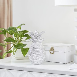 Deco 79 Polystone Fruit Pineapple Sculpture with Carved Designs, 8" x 7" x 12", Silver