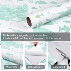 SOON AFTER Light Mint Green Fish Ocean Peel and Stick Wallpaper,Waterproof Self-Adhesive Removable Wall Paper for Bathroom Bedroom Kids Room Wallpaper Teal Blue Contact Paper for Furniture 17.3"x118"
