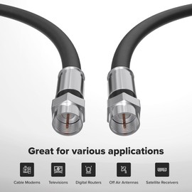 THE CIMPLE CO Coaxial Cable, 125 FT, Indoor/Outdoor, High Speed Internet, Satellite Extension, RG6, Dual Shielded Coax, CATV, UV Resistant, Weather Proof, CL2 Rated, 38 Meters, Black