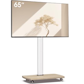 AOKCOS Rolling TV Stand for 32 37 43 50 55 60 65 Inch TVs, Portable Mobile TV Stand on Wheels, 8-Level Height Adjustable TV Cart with Swivel & Tilt Mount for Bedroom/Living Room/Office/Corner