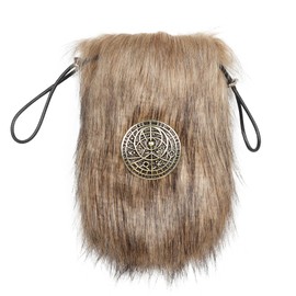 L'VOW Viking Fur Belt Bag Renaissance Belt Pouch Portable Drawstring Purse Badge Side Pack Pouch Nordic Medieval Cosplay Accessory(Brown)