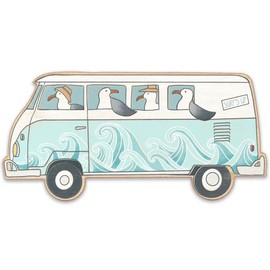 Open Road Brands Seagulls On A Bus Retro Wood Wall Decor - Beachy Wall Art for Bathroom, Living Room, or Sunroom