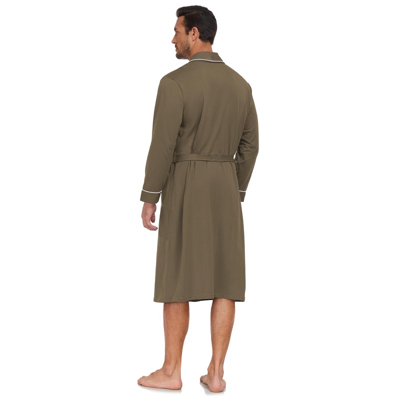 COLORFULLEAF Men's Bathrobe, 100% Cotton, Lightweight Sauna Bathrobe, Dressing Gown