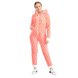 Crazy Age Teddy fleece teddy fur jumpsuit fluffy and cuddly soft warm onesie full body suit warm (Lacy) - Neon pink2917, size: 40