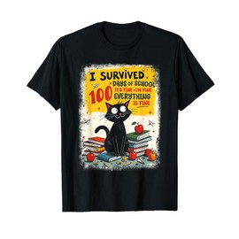 I Survived 100 Days Of School Funny Cat Boys Teachers Kids T-Shirt