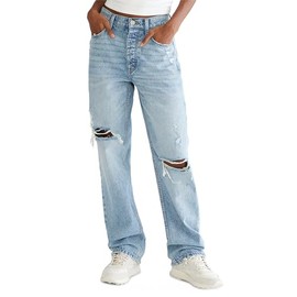 AEROPOSTALE Women's Aero Baggy Jean, Medium Ripped, 2