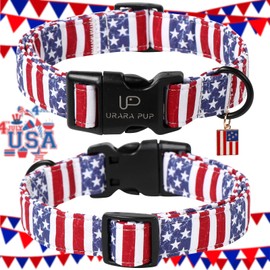 UP URARA PUP Flag Dog Collar, 4th of July Comfortable Cotton Dog Collars, American Flag Collar for Medium Girl Boy Dogs, Patriotic Collars with Quick Release