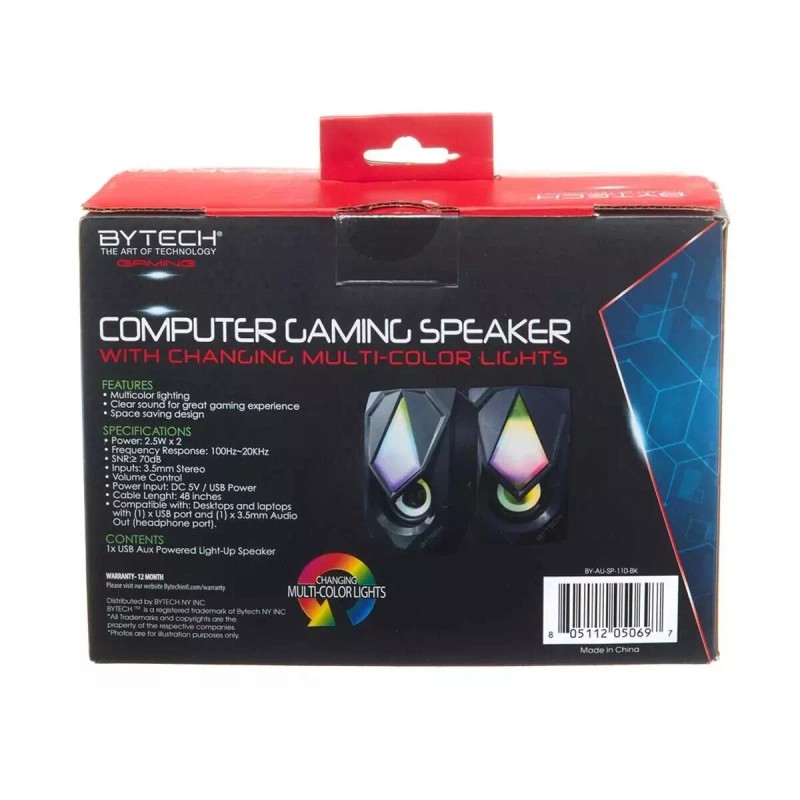 BYTECH COMPUTER GAMING SPEAKERS WITH CHANGING RGB MULTI-COLOR LED LIGHTS