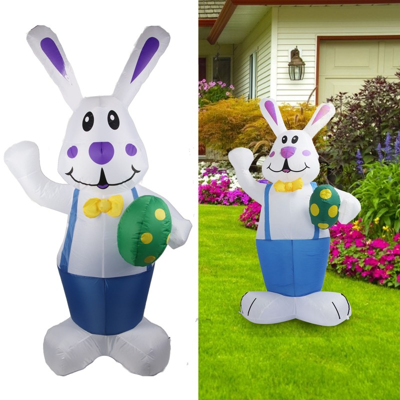 6.5FT High Easter Blue Bunny Holding Easter Egg Inflatable Yard