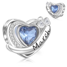 Symretie Women's Birthstone Charms Pendant 925 Sterling Silver - Birthday Charms with Birthstone Bead Charms, Silver