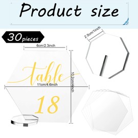 Yalikop 30 Pcs Gold Acrylic Wedding Table Numbers with Stand Printed Clear Number Signs for Reception Event Party Dining Room(Hexagonal), Gold,Transparent