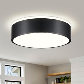 Peblto Dimmable Black LED Ceiling Light, 2700K-6000K 5CCT in One Modern Flush Mount Ceiling Light Fixtures, Minimalist Round Metal Ceiling Lighting for Bedroom Kitchen Hallway Laundry Room-11.8in