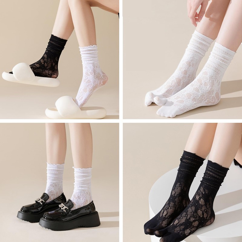 RuiChy Women's Lace Tabi Socks, 3 Pairs Socks, 2 Toe