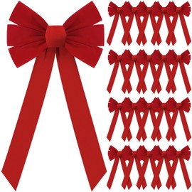 Yuxung Large Red Velvet Bows Valentine's Day Wreath Bow Tree Topper Ornament Bow for Garland, Indoor Outdoor Holiday Decorations(10 x 20 Inches, 24 Pcs)