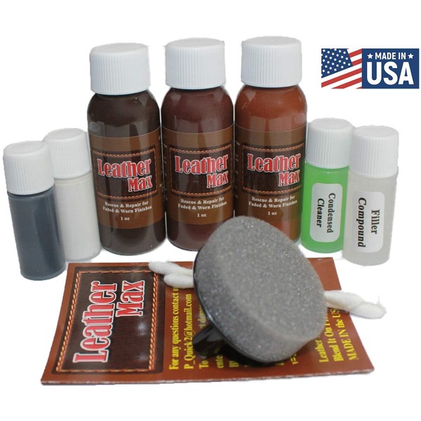 Leather Max Complete Leather Refinish, Restore, Recolor & Repair Kit/Now with 3 Color Shades to Blend with Leather & Vinyl Refinish (Beige Mix)