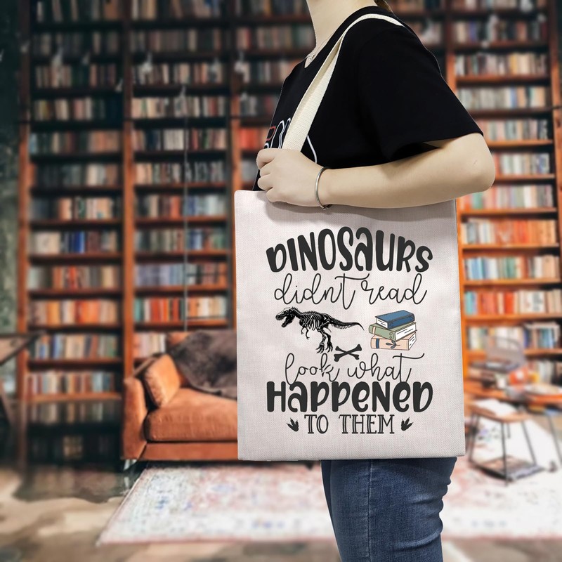 TSOTMO Dinosaurs Book Tote Bag For Book Lovers Reading Educator