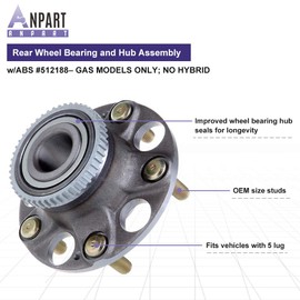 ANPART Replacement for Rear Wheel Bearing and Hub Assembly Compatible for 2004-2008 TL 2003-2007 for Accord Wheel Hub and Bearing Kit 5 Lugs 512188 (2 PCS)