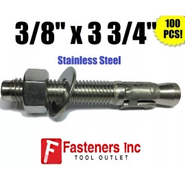 UltraWedge (QTY 100) 3/8" x 3 3/4" Concrete Wedge Anchor Stainless Steel Grade 304