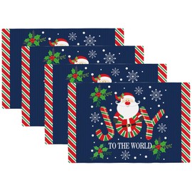 Christmas Placemats Set of 4 Santa Candy Cane Dining Place Mats Linen Table Mat for Farmhouse Home Kitchen Decor 12 X 18 Inch
