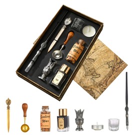 JasCherry Calligraphy Pen Set - Vintage Nib Wooden Pen and Ink Set with Wax Seal Stamp, Antique Stationery Gift Set for Art, Signatures, Hand Lettering, Decoration