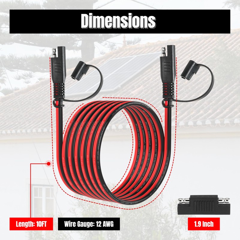 10FT 12AWG SAE Extension Cable, 12 AWG SAE to SAE